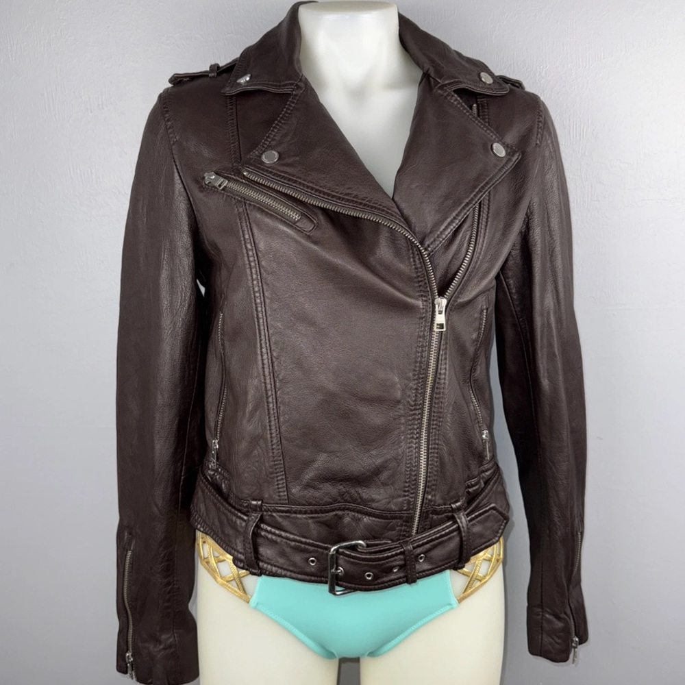 Soia & Kyo Brown Leather Women’s Small‎ Genuine Lambskin Moto Jacket